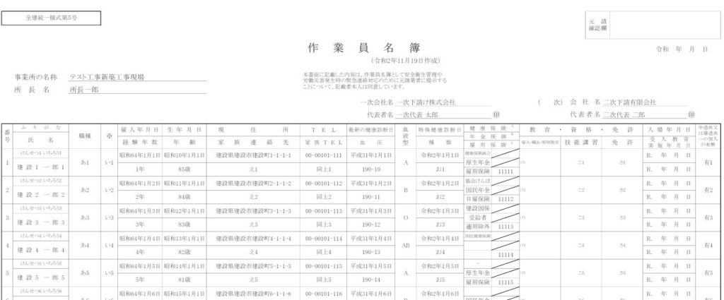 作業員名簿